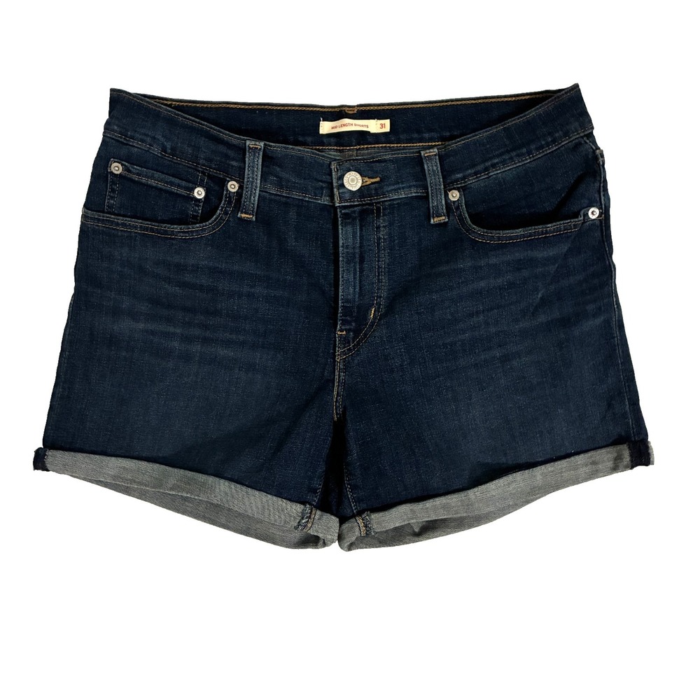 Levis Mid Length Shorts Jorts Women Size 31 Denim Dark Wash Cuffed Festival Boho